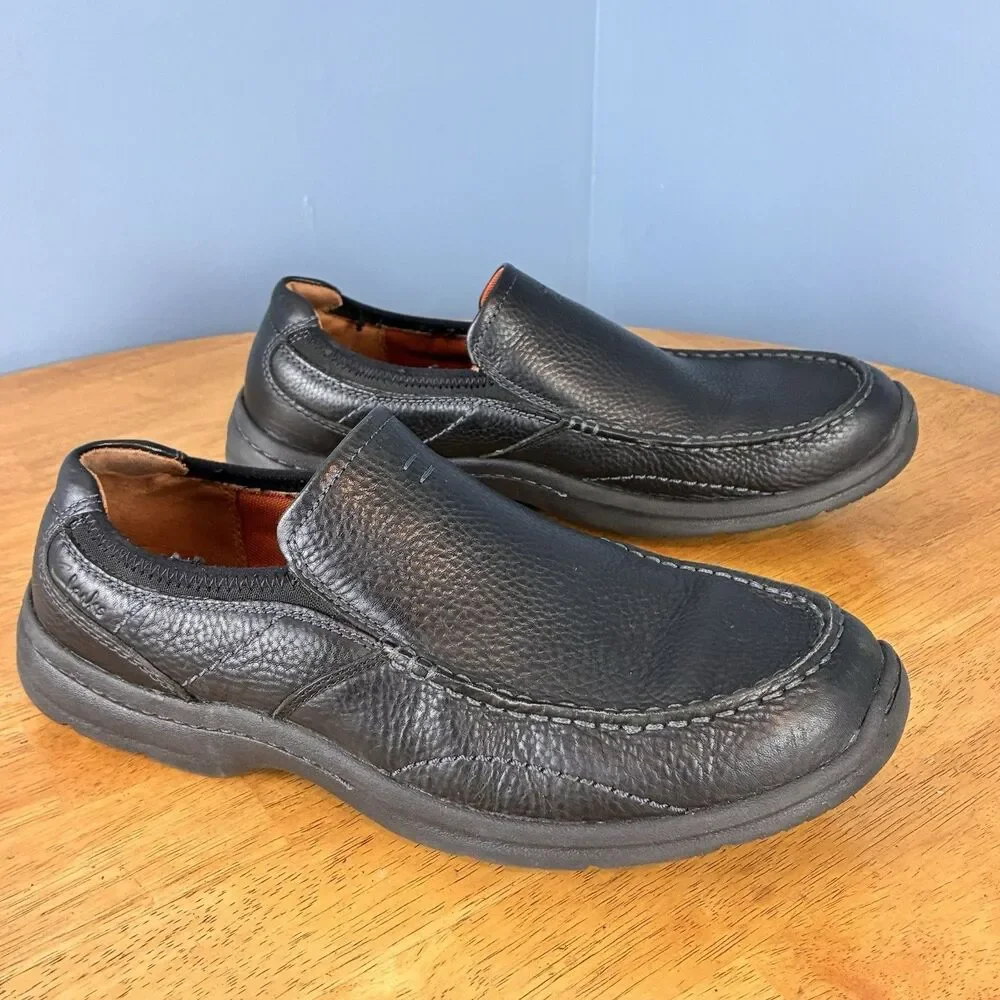 Clarks Collection Men's Black Leather Slip On Casual Shoes Size 9.5 Wide